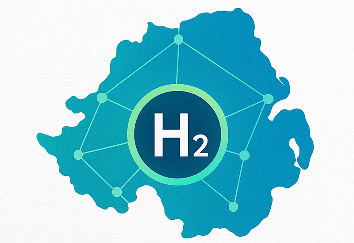 Illustration of Northern Ireland highlighting hydrogen infrastructure
