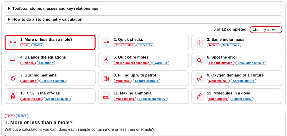 Screenshot of Moles and Stoichiometry: Practice Problems